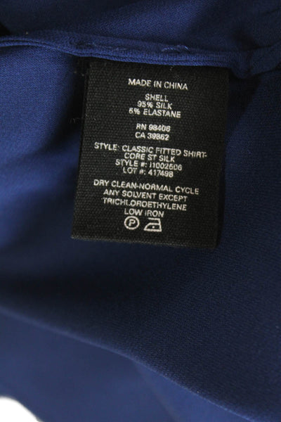 Theory Womens Petite Silk Button-Up Blouse Long Sleeve Blue Basic Size XS