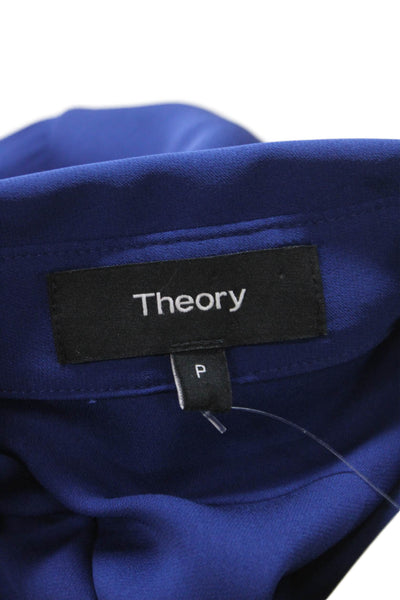 Theory Womens Petite Silk Button-Up Blouse Long Sleeve Blue Basic Size XS