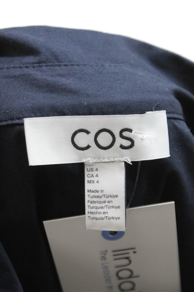 COS Women Chemise Dress Black Collared Short Sleeve Button 100% Cotton Size 4