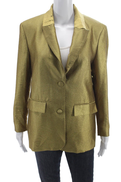Zara Women Basic Jacket Gold Viscose Button Long Sleeve Metallic Size M