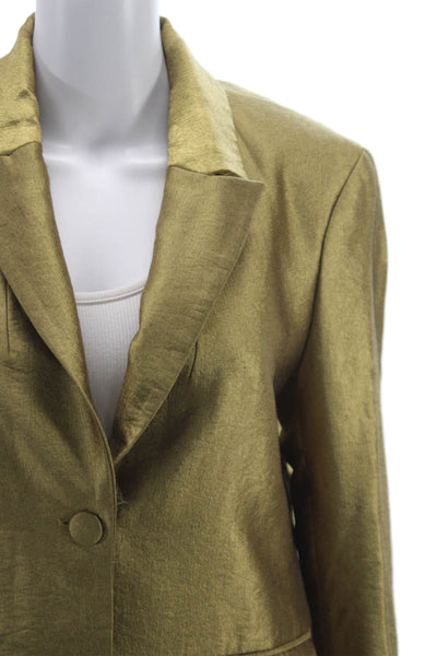 Zara Women Basic Jacket Gold Viscose Button Long Sleeve Metallic Size M