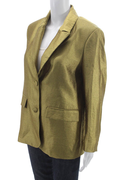 Zara Women Basic Jacket Gold Viscose Button Long Sleeve Metallic Size M