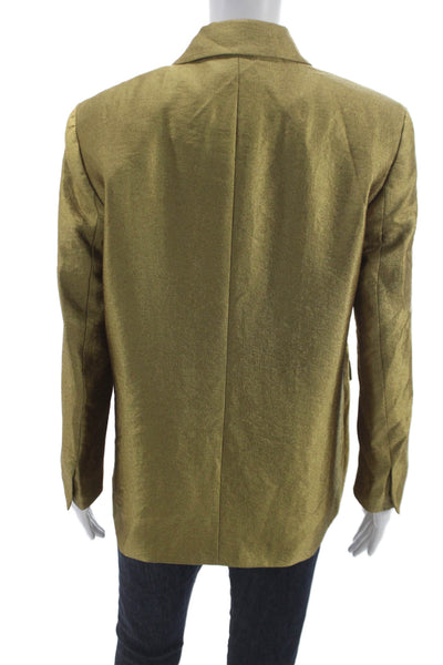 Zara Women Basic Jacket Gold Viscose Button Long Sleeve Metallic Size M