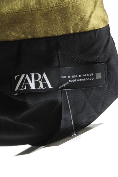 Zara Women Basic Jacket Gold Viscose Button Long Sleeve Metallic Size M