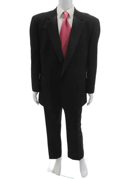 Versini Mens 2 Piece Worsted Wool Suit Black Solid Size 48