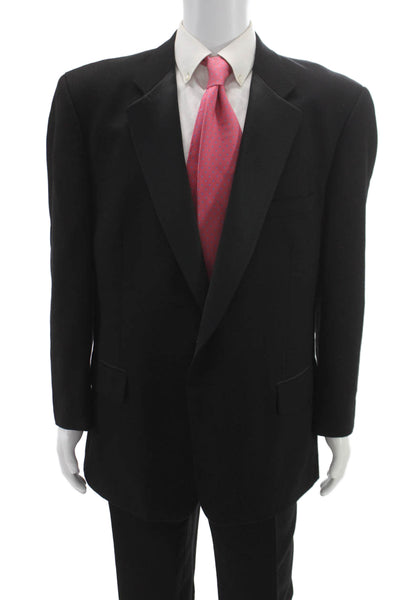 Versini Mens 2 Piece Worsted Wool Suit Black Solid Size 48
