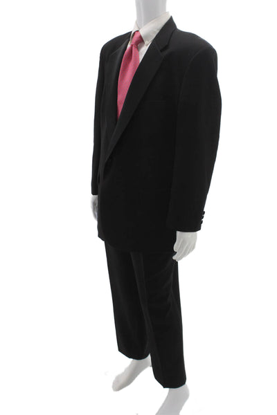 Versini Mens 2 Piece Worsted Wool Suit Black Solid Size 48