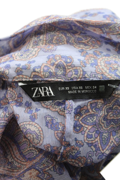 Zara Women Paisley Long Sleeve Collared Blouse Multicolor Size XS