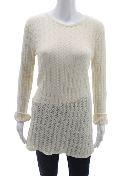 Zara Womens Tunic Sweater Ivory Geometric Crew Neck Long Sleeve Cotton Size M