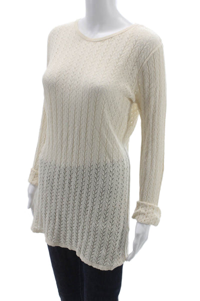 Zara Womens Tunic Sweater Ivory Geometric Crew Neck Long Sleeve Cotton Size M
