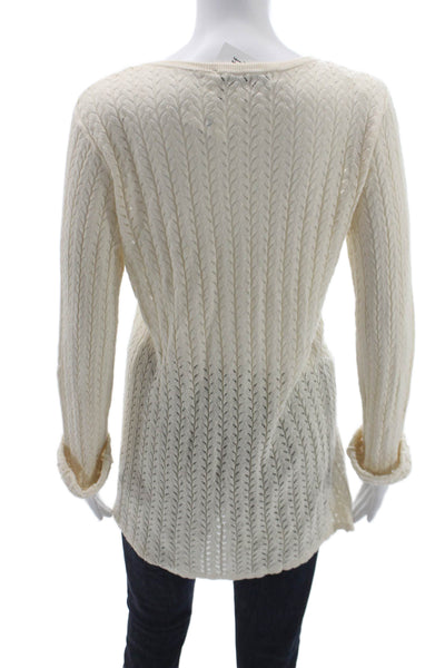 Zara Womens Tunic Sweater Ivory Geometric Crew Neck Long Sleeve Cotton Size M