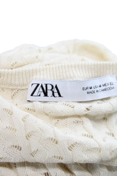 Zara Womens Tunic Sweater Ivory Geometric Crew Neck Long Sleeve Cotton Size M