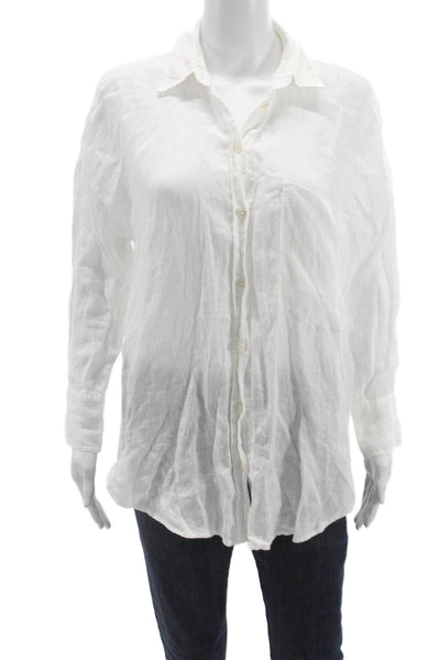 Zara Women Linen Collared Button Up Blouse Long Sleeve White Size XS