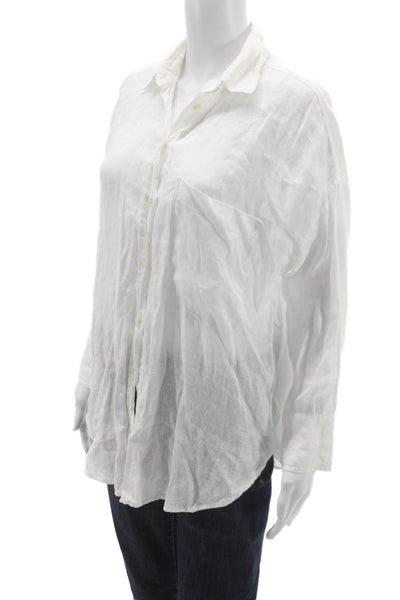 Zara Women Linen Collared Button Up Blouse Long Sleeve White Size XS
