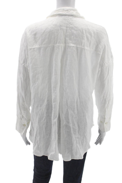 Zara Women Linen Collared Button Up Blouse Long Sleeve White Size XS