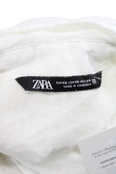 Zara Women Linen Collared Button Up Blouse Long Sleeve White Size XS
