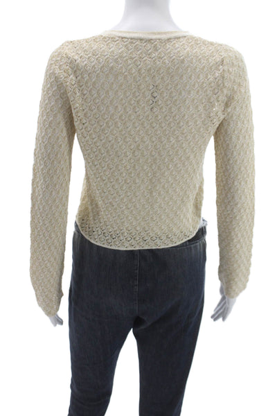 MNG Women Cardigan Beige Cotton V Neck Geometric Long Sleeve Shimmer Size S