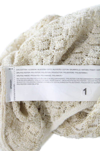 MNG Women Cardigan Beige Cotton V Neck Geometric Long Sleeve Shimmer Size S