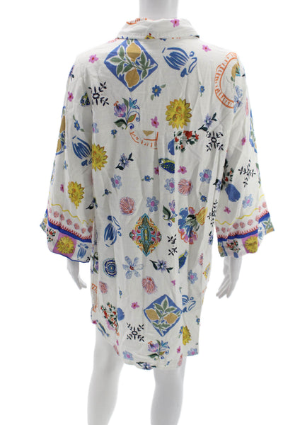 Label of Love Womens Shirt Dress White Floral 3/4 Sleeve Button Size M