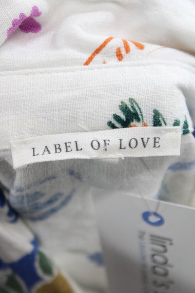 Label of Love Womens Shirt Dress White Floral 3/4 Sleeve Button Size M
