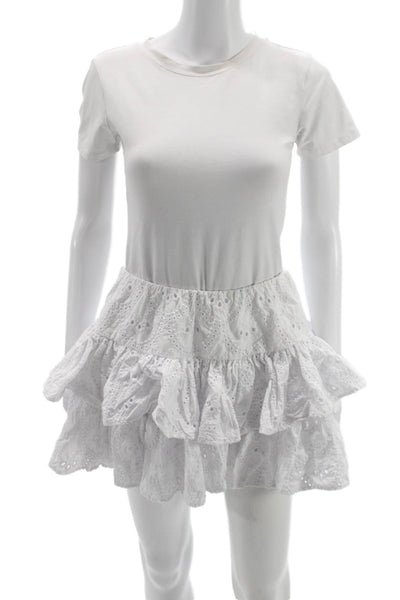 Caroline Constas Womens White Eyelet Flare Skirt Short Bohemian Size S