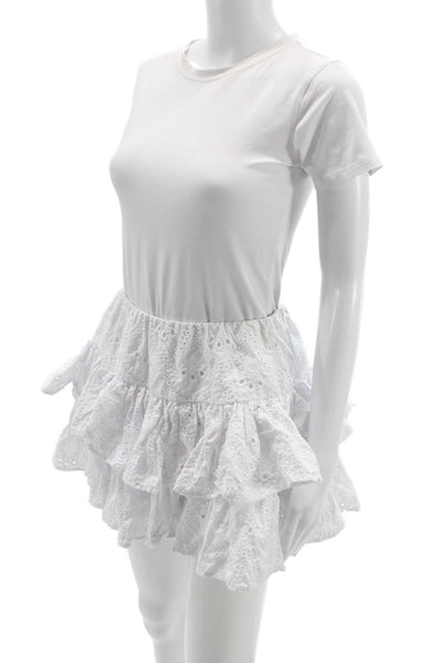 Caroline Constas Womens White Eyelet Flare Skirt Short Bohemian Size S