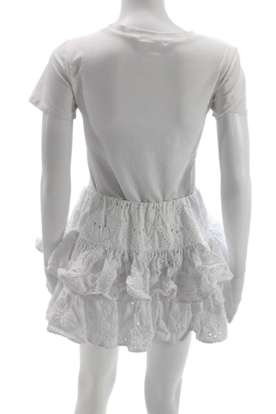 Caroline Constas Womens White Eyelet Flare Skirt Short Bohemian Size S