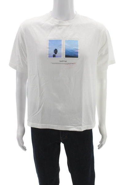 Zara Mens White Graphic Crew Neck Cotton Blend Short Sleeve T-Shirt Size M