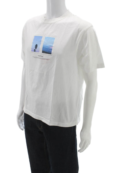 Zara Mens White Graphic Crew Neck Cotton Blend Short Sleeve T-Shirt Size M