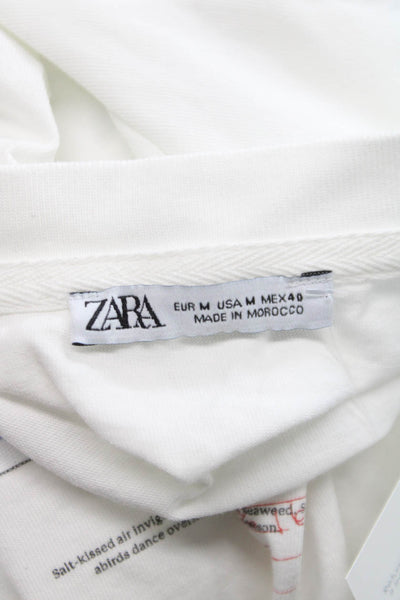 Zara Mens White Graphic Crew Neck Cotton Blend Short Sleeve T-Shirt Size M