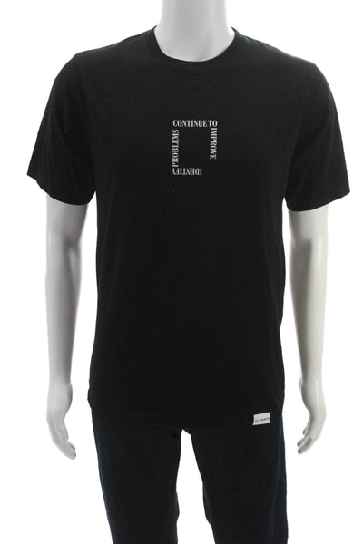 Zara Mens Black Basic Graphic Cotton Crew Neck Short Sleeve T-Shirt Size M
