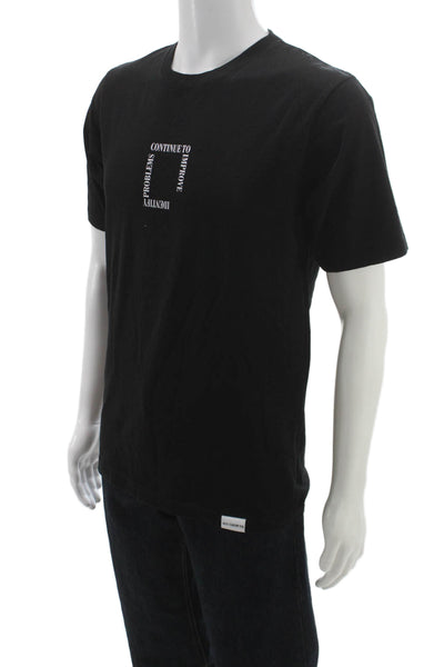 Zara Mens Black Basic Graphic Cotton Crew Neck Short Sleeve T-Shirt Size M