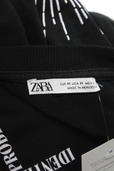 Zara Mens Black Basic Graphic Cotton Crew Neck Short Sleeve T-Shirt Size M