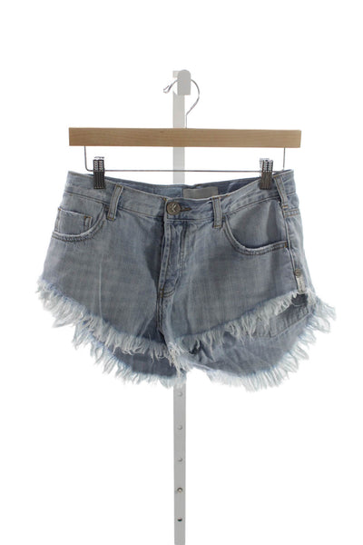 One Teaspoon Women Distressed Cut-Off Blue Cotton Shorts Size 25
