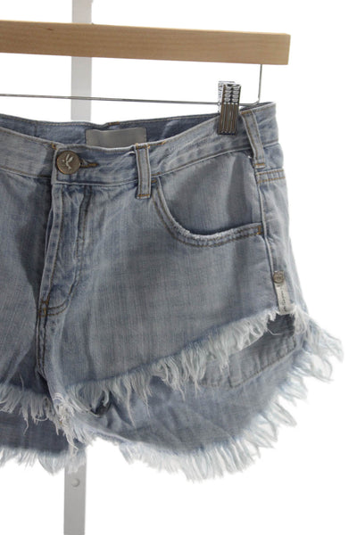 One Teaspoon Women Distressed Cut-Off Blue Cotton Shorts Size 25