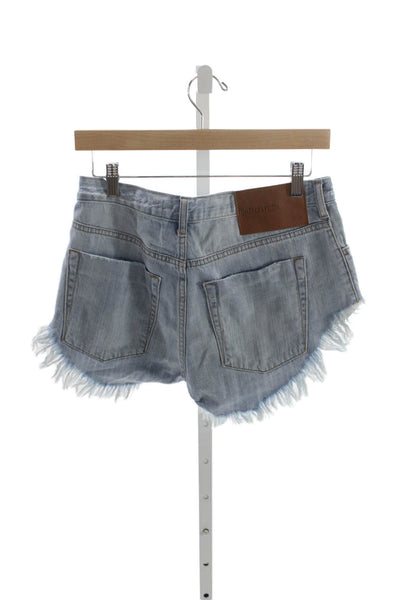 One Teaspoon Women Distressed Cut-Off Blue Cotton Shorts Size 25