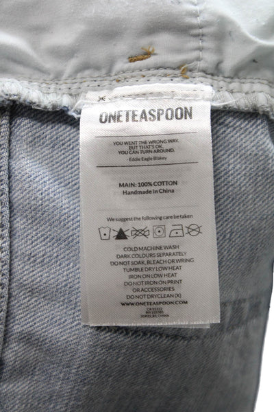 One Teaspoon Women Distressed Cut-Off Blue Cotton Shorts Size 25