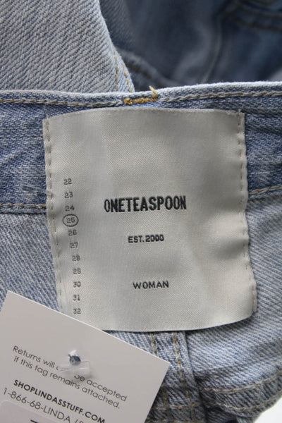 One Teaspoon Women Distressed Cut-Off Blue Cotton Shorts Size 25