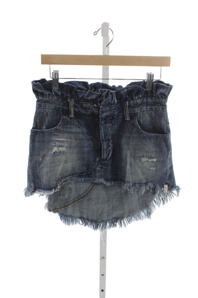 One by One Teaspoon Women Mini Skirt Distressed Blue Cotton Button Size 23