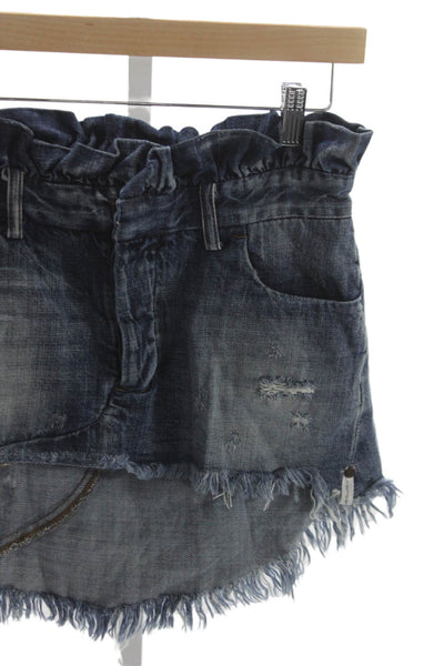 One by One Teaspoon Women Mini Skirt Distressed Blue Cotton Button Size 23
