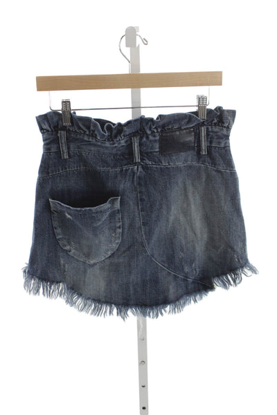 One by One Teaspoon Women Mini Skirt Distressed Blue Cotton Button Size 23