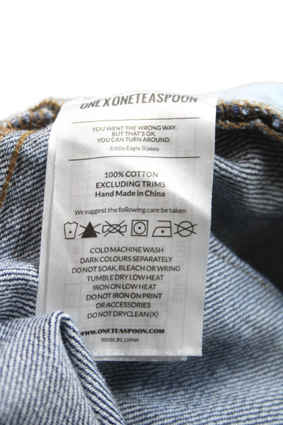 One by One Teaspoon Women Mini Skirt Distressed Blue Cotton Button Size 23