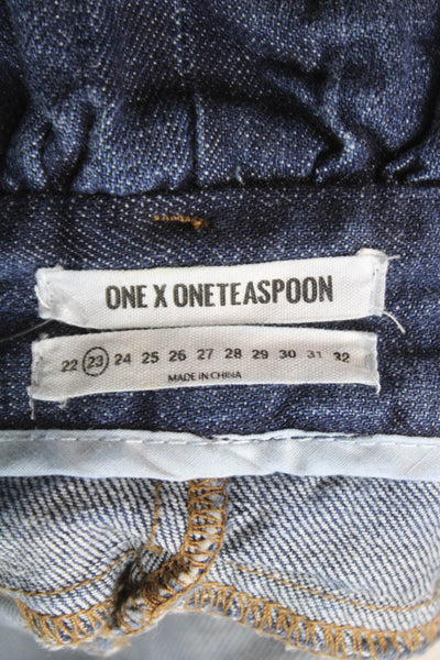 One by One Teaspoon Women Mini Skirt Distressed Blue Cotton Button Size 23