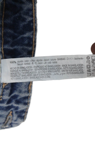 Zara Women Mini Distressed Cotton Skirt Blue Button Size S