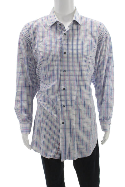 Robert Graham Mens Multicolor Plaid Cotton Dress Shirt Long Sleeve Size 18.5