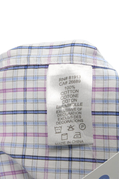 Robert Graham Mens Multicolor Plaid Cotton Dress Shirt Long Sleeve Size 18.5