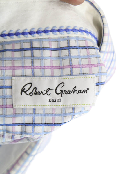 Robert Graham Mens Multicolor Plaid Cotton Dress Shirt Long Sleeve Size 18.5