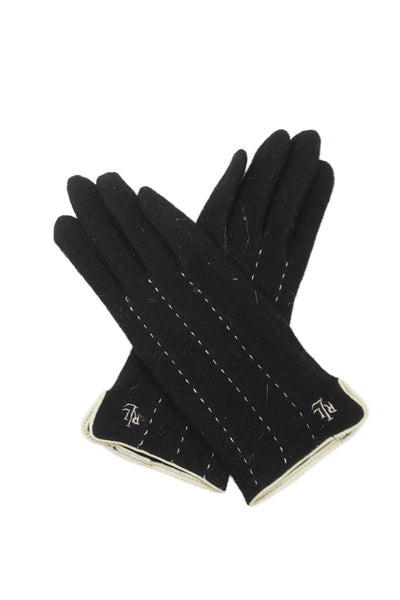 Lauren Ralph Lauren Womens Front Stitching Driving Gloves Black Wool Size Small