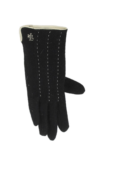 Lauren Ralph Lauren Womens Front Stitching Driving Gloves Black Wool Size Small