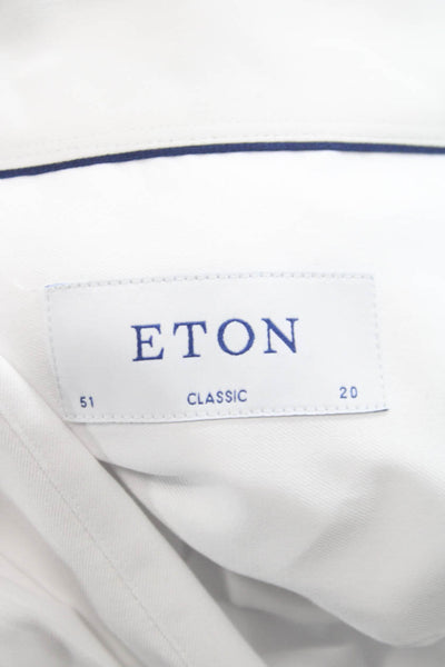 Eton Mens Dress Shirt White 100% Cotton Long Sleeve Standard Cuff Size 20